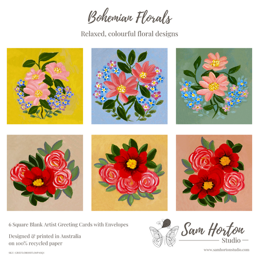 Bohemian Florals | 6 Pack Greeting Cards - Sam Horton Studio