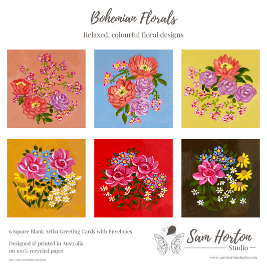 Bohemian Florals | 6 Pack Greeting Cards - Sam Horton Studio