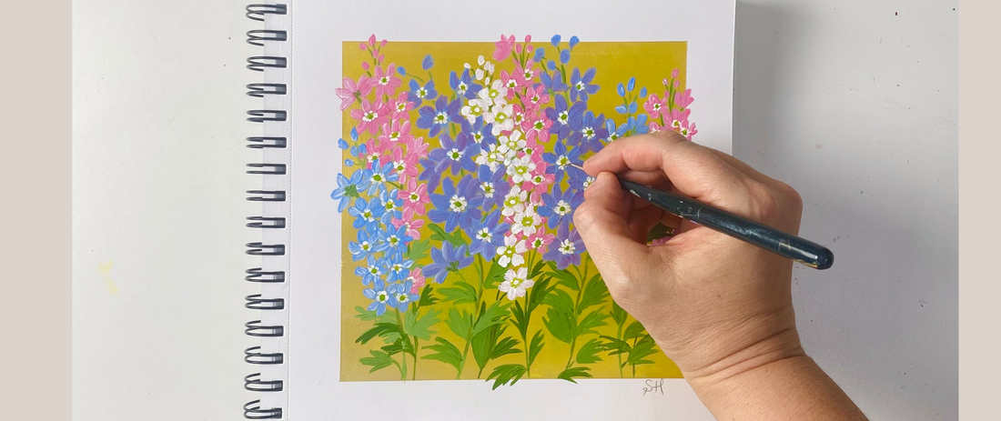 Wildflowers with delphiniums - Sketchbook Diary Ep 3