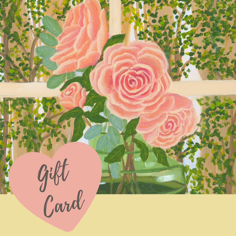 pink roses and heart with words gift card